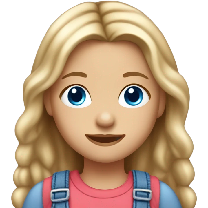 Little white girl with long dark blonde hair, blue eyes and small butterfly earrings and dungarees emoji
