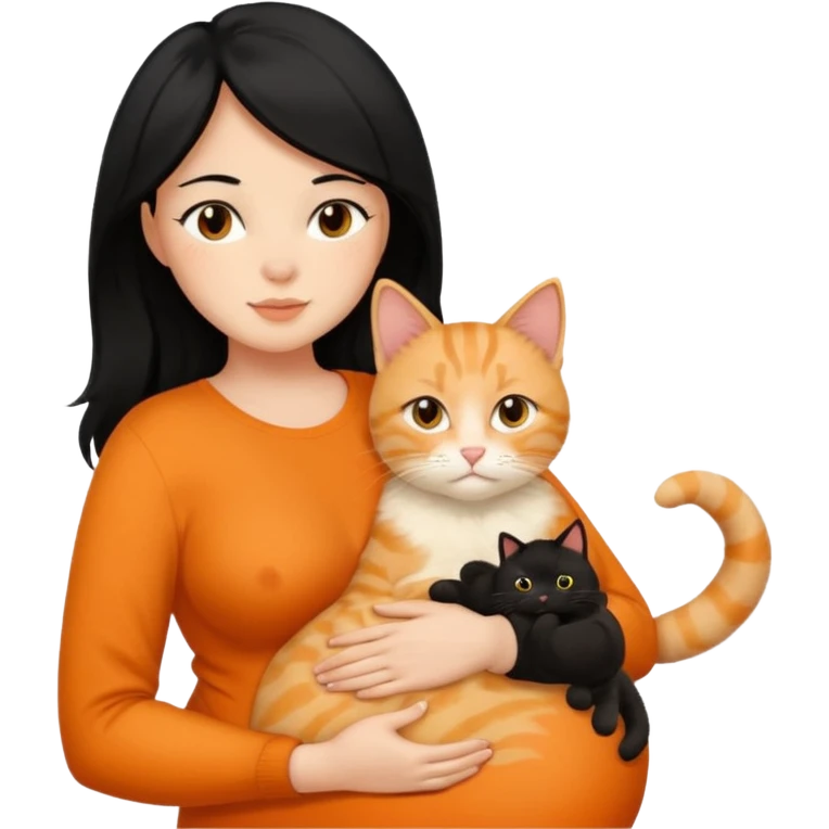 pregnant black hair woman with orange cat emoji