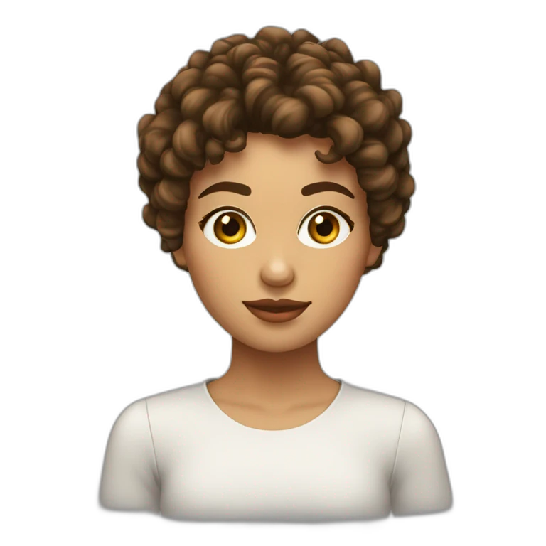 Chica ojos marrones pelo rizado y flequillo emoji