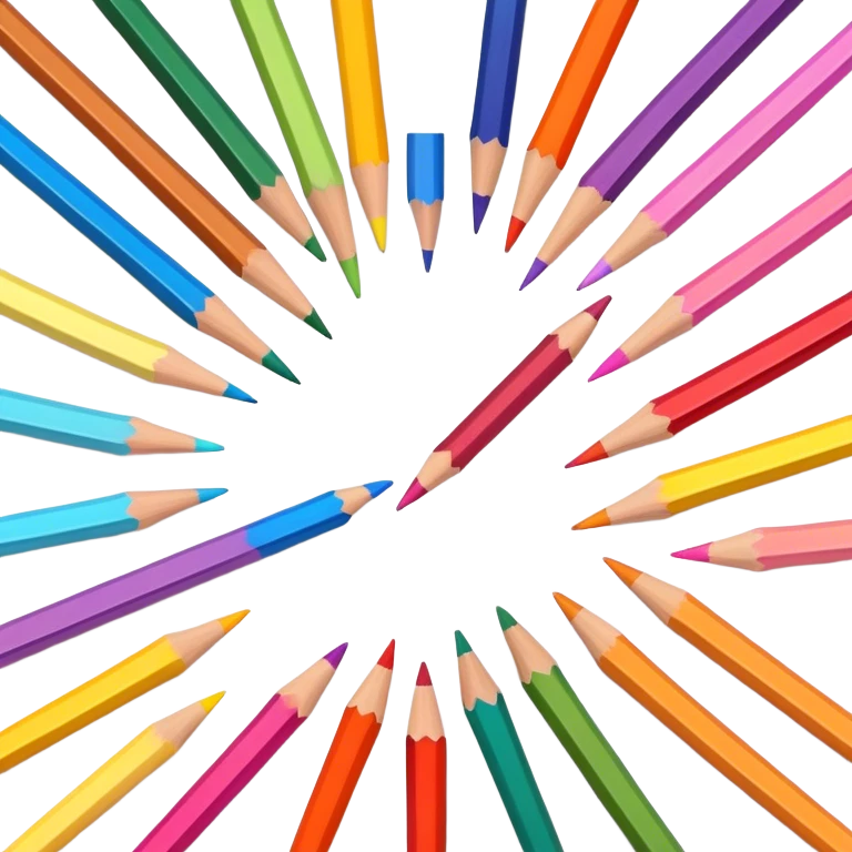 Cinematic Realistic image of a set of finely sharpened colouring pencils arranged neatly on crisp paper, rendered with vibrant hues and detailed pencil textures, illuminated by soft, creative lighting that captures the spirit of artistic expression emoji