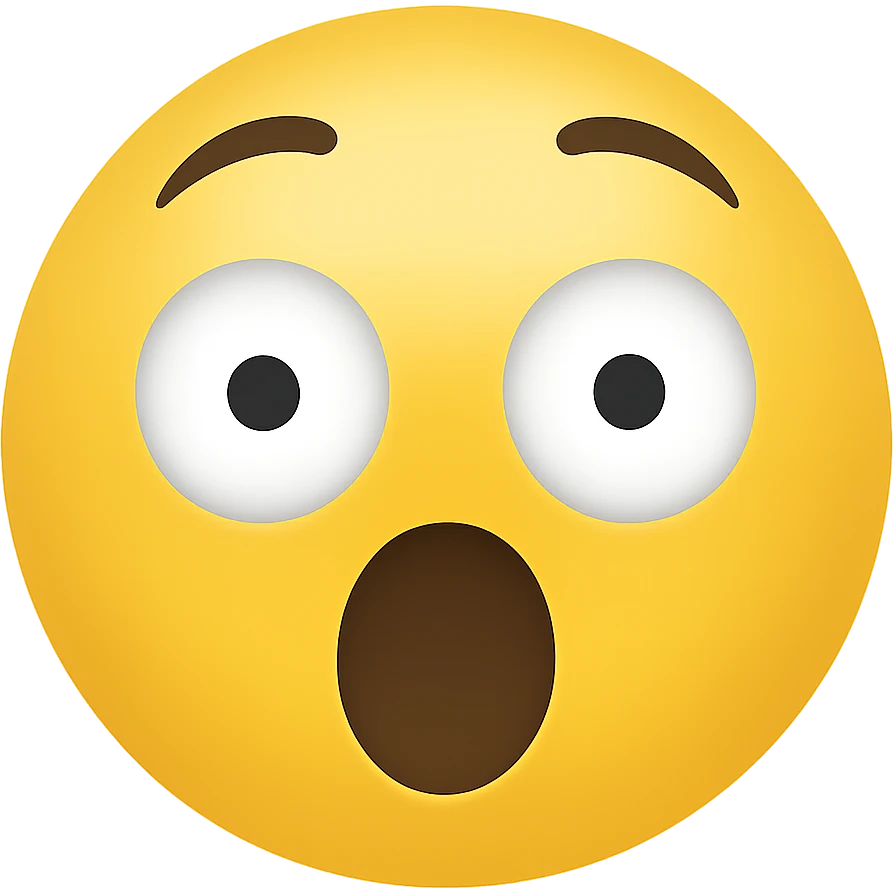 Create a shocked emoji in classic apple emoji style with no background, variant 7. The emoji should express surprise with wide eyes and open mouth, consistent with the classic emoji look. emoji