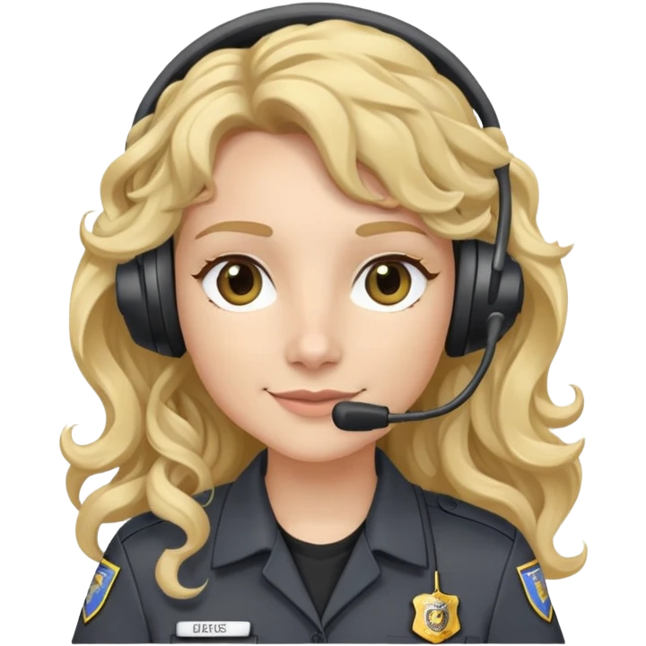 911 dispatcher dark gray uniform, long curly blonde hair, head set emoji