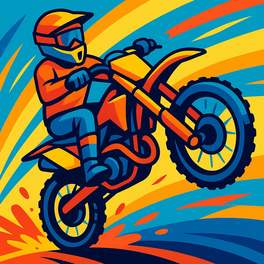 dirtbike doing a wheelie, vibrant and dynamic style, energetic, colorful, dynamic motion emoji