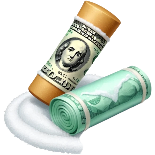 rolled up dollar bill and pile of salt emoji