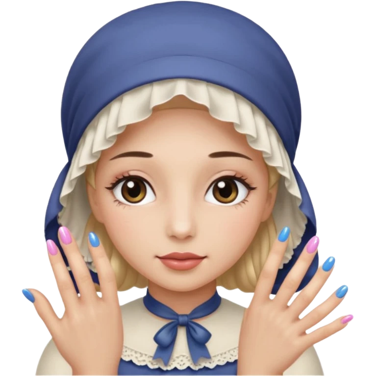 A emoji with a bonnet and lashes and nails emoji