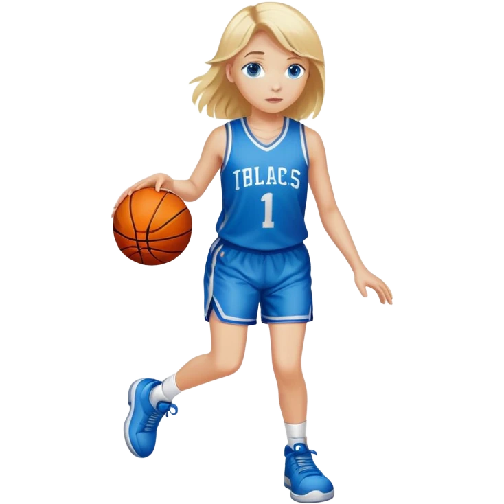 Fair skinned girl with blonde hair and blue eyes, dribbling a basketball emoji