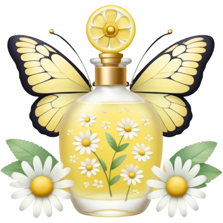 Lemon perfume with Daisy flowers, and butterfly, pastel aesthetic, pastelcore emoji
