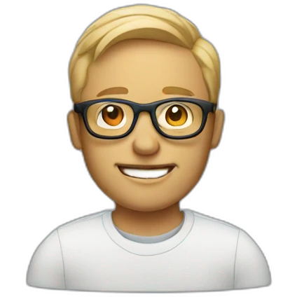 A man with a MacBook with glasses emoji