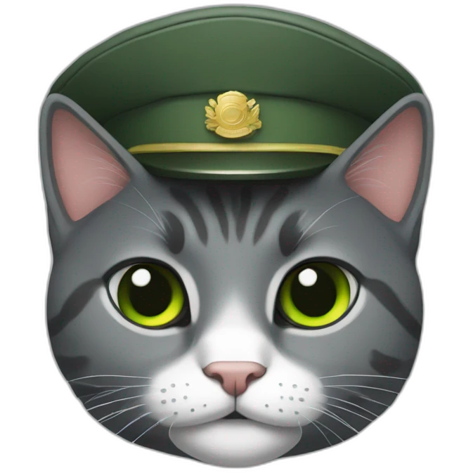 dark-gray-cat-with-white-forehead-and-green-military-hat emoji
