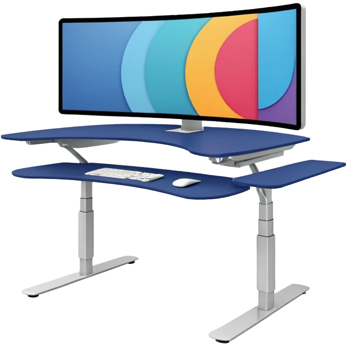 A height-adjustable office desk with a visible central lifting mechanism and a large flat monitor placed on top. The desk should look modern and minimal, symbolizing an ergonomic workstation. Rounded shapes, flat bright colors, consistent with standard emoji design. emoji