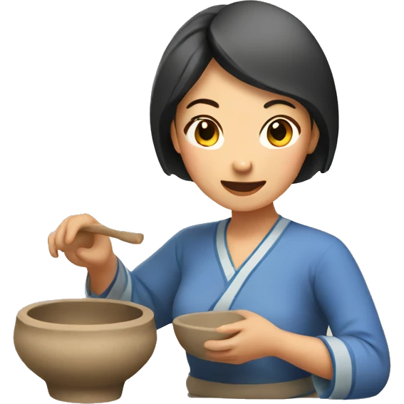 Asian lady doing pottery emoji