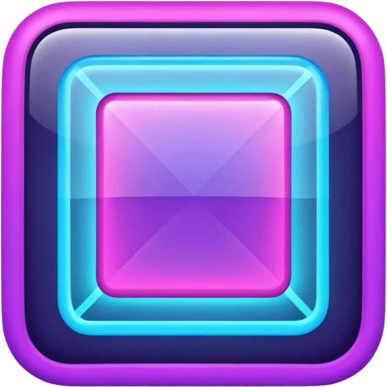 A glowing neon square in shades of blue and purple, transparent background emoji