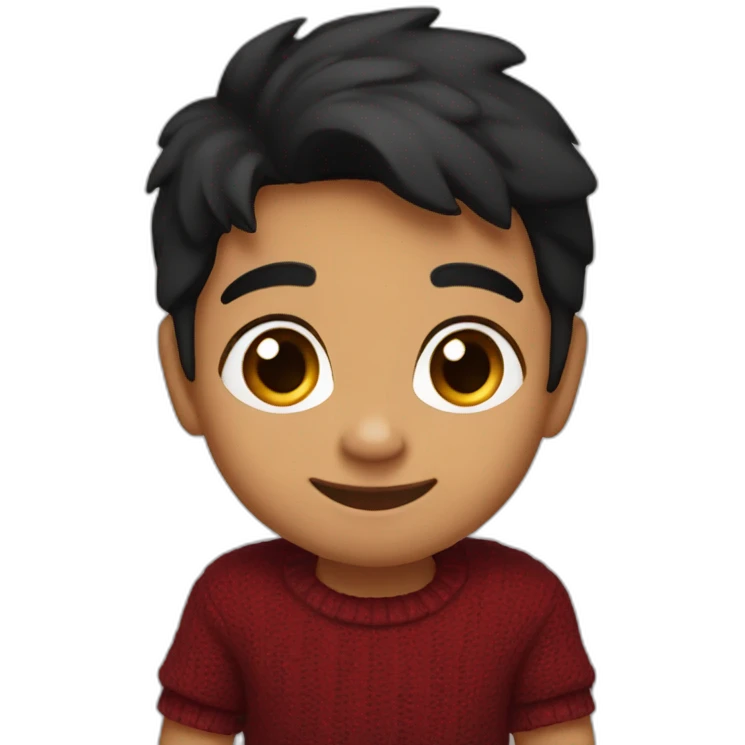 smiling and pointing 3 years old north indian with black hair wearing a dark red sweater emoji