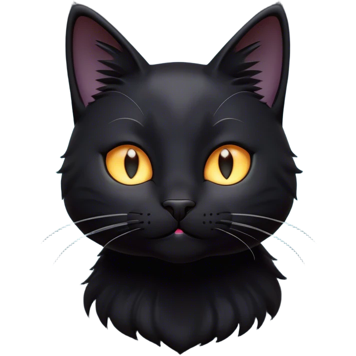 Cinematic Cute Black Cat Portrait Emoji, Head tilted playfully and inquisitively, sleek black fur with subtle hints of deep gray, Simplified yet adorable features, highly detailed, glowing with a warm, friendly glow, high shine, curious and affectionate, stylized with a touch of whimsy, bright and alert, soft glowing outline, capturing the essence of a mischievous yet loving kitten, so endearing it feels like it could pounce out of the screen and play! emoji