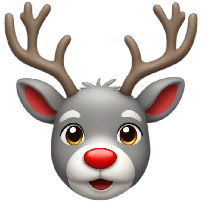 Cute grey reindeer red nose emoji