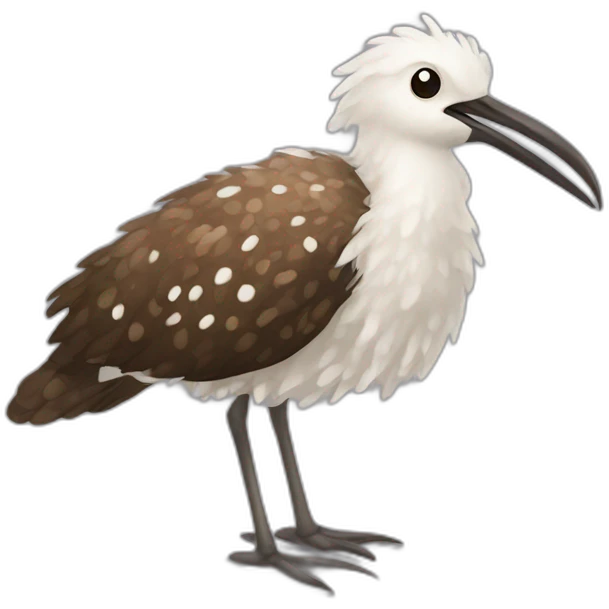 fluffy brown speckled sea bird with white spots and long legs and beak emoji