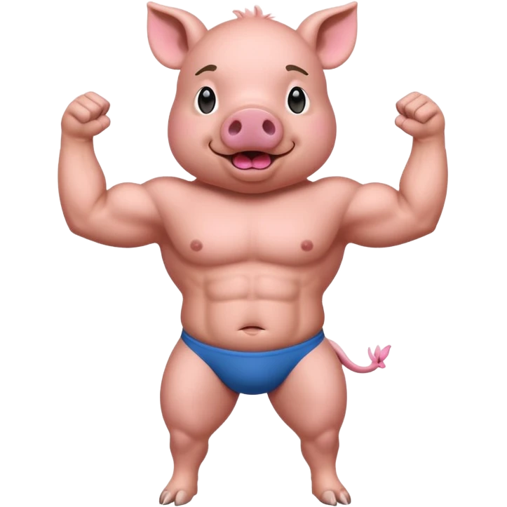 pig with 6 pack on two legs flexing emoji