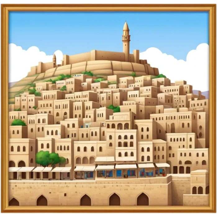 mardin şehri,  evleri bir platform üzerinde çerçevesiz göster emoji