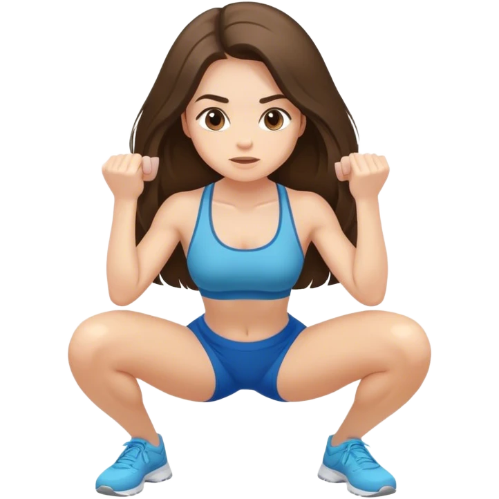 beautiful pale brunette girl with long hair doing squats  emoji