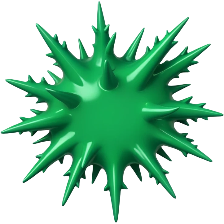 A glossy green paint splash with irregular spiky edges on a transparent background. emoji