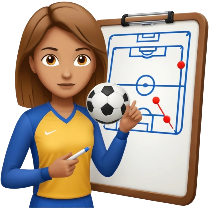 female soccer mentor drawing tactics on a board emoji