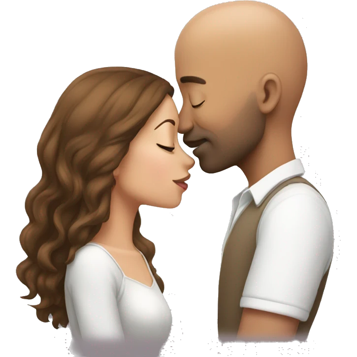 Bald man kissing brown haired girl emoji