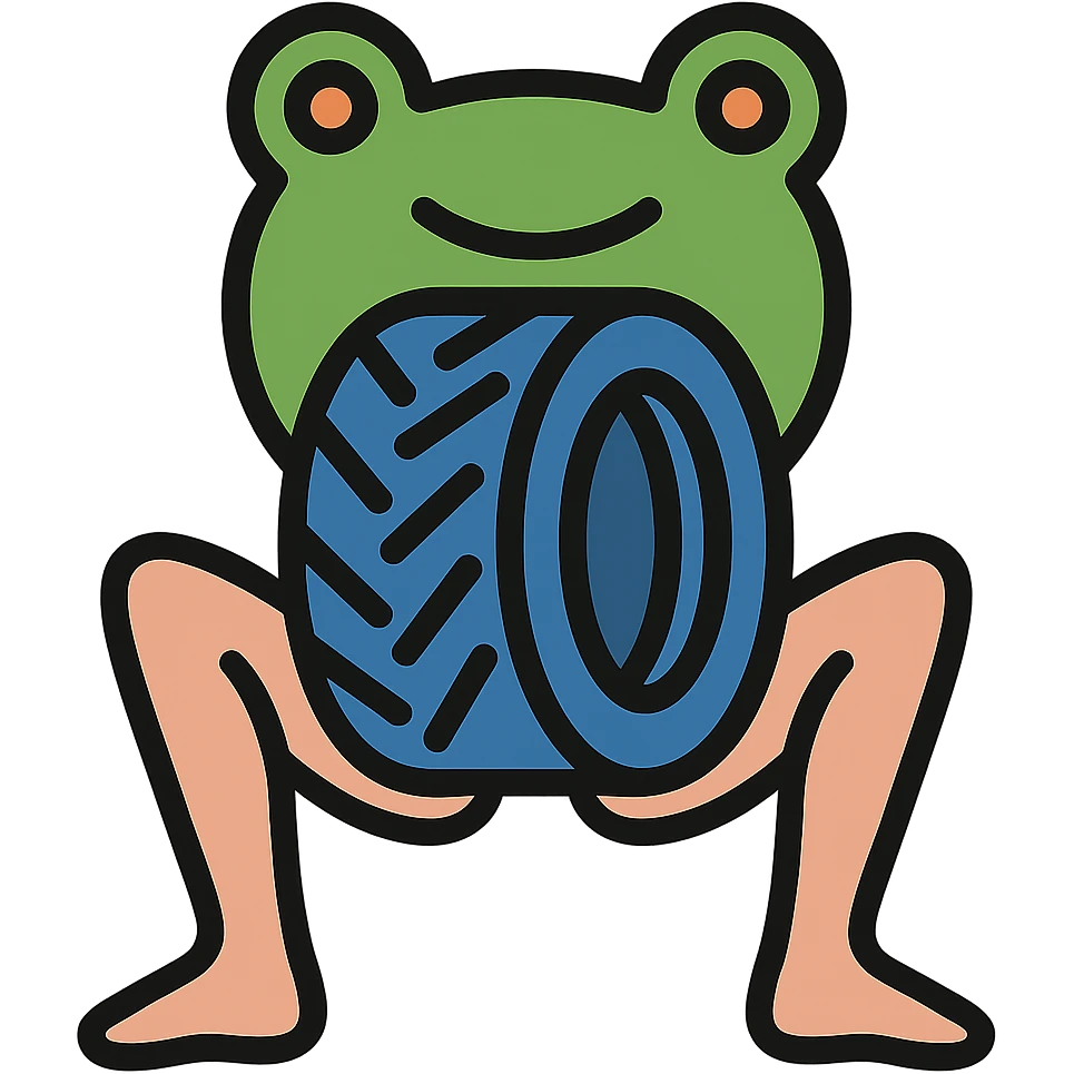 Change the legs to realistic human legs, keep the tire and frog's head, icon style, minimalistic and modern, no background emoji