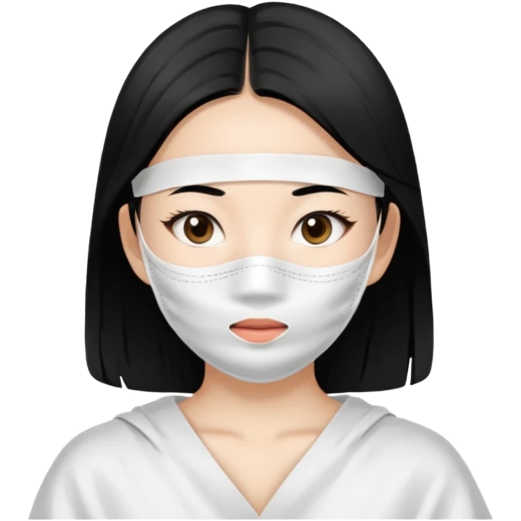 Asian girl with large white sheet mask pack emoji