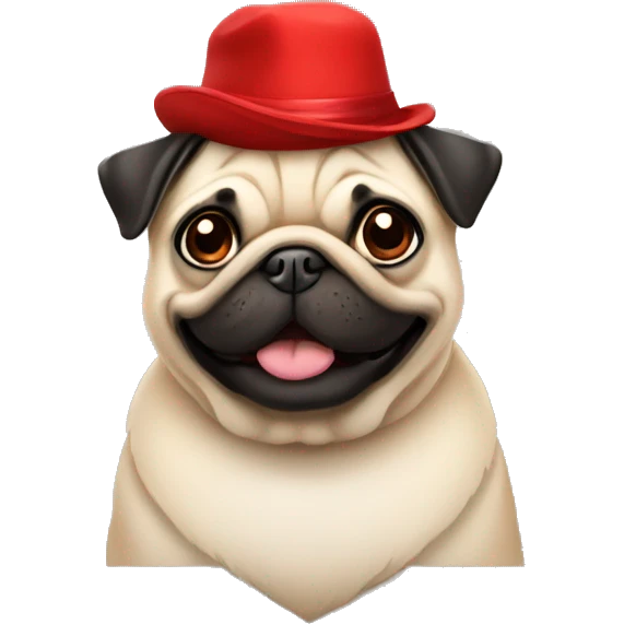 Cheerful pug in a red hat emoji