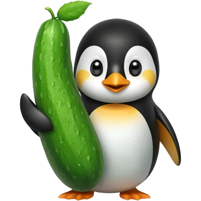 Penguin with a big fat cucumber emoji