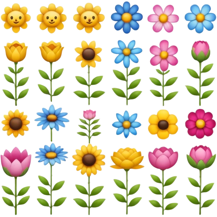 Create a set of emoji packs inspired by nature, including blooming flowers, serene landscapes, and wildlife in ultra-detailed textures emoji