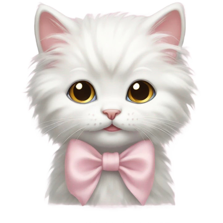 fluffy poofy white kitten light pink bow emoji