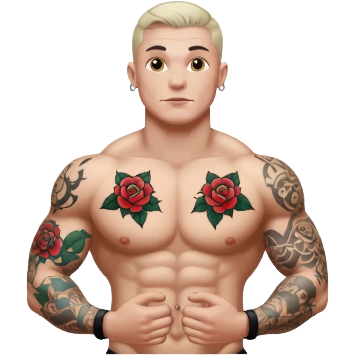 tattoo man, white skintone, more highlight the tattoo, body builder, tatto on chest, more tattoos. emoji