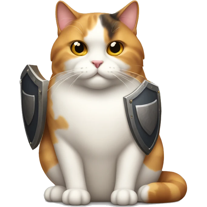 Fat calico cat with a shield  emoji