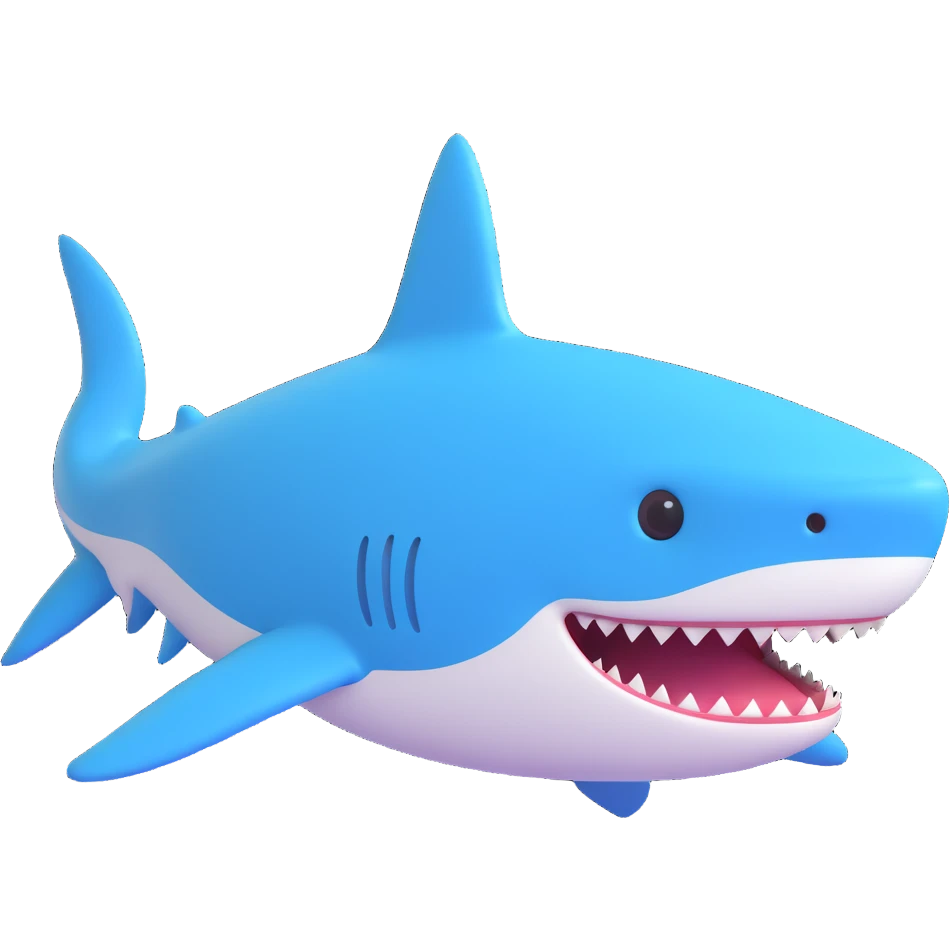 a friendly and rounded shark emoji