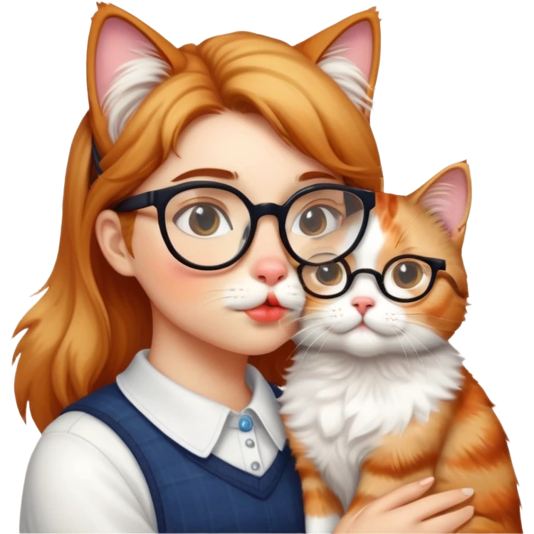 kissing cat + nerd emoji