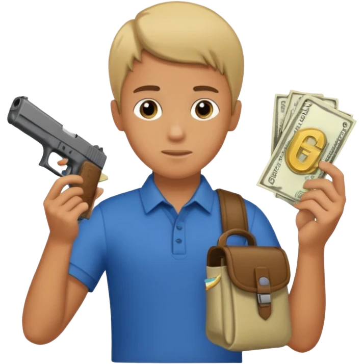 Boy with Glock money bag in his left hand and Glock in the other hand emoji