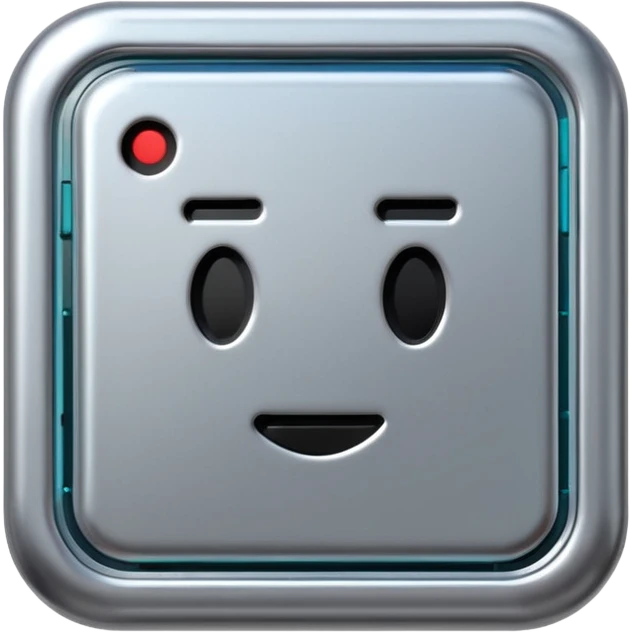 A futuristic microchip emoji made of polished silver chrome, minimal circuit details, smooth metallic surface, soft lighting, iOS emoji style, centered, clean white background emoji