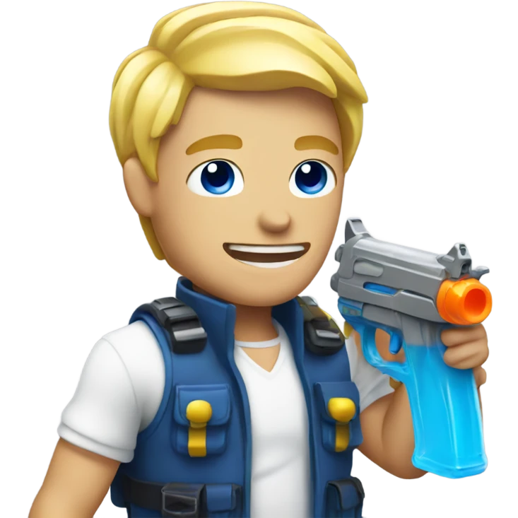 Blonde guy with blue with water gun in his mount emoji