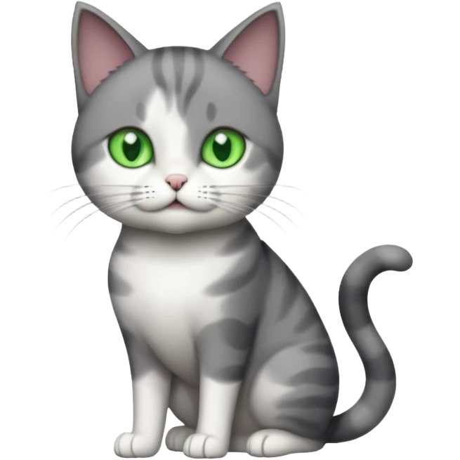 full body dumb looking large short hair dark grey and white cat emoji