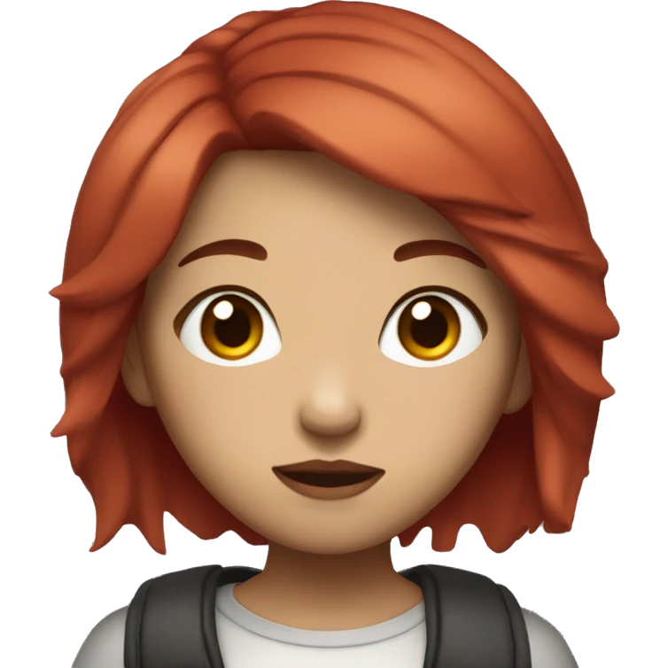 Emoji girl, shoulder-length, with short red hair, Asian appearance, black eyes and lip piercings emoji