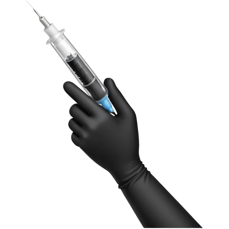 mano con guante medico de color negro sosteniendo una jeringa emoji
