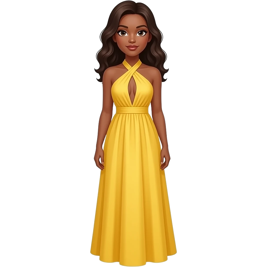 yellow halter neck long dress on female emoji
