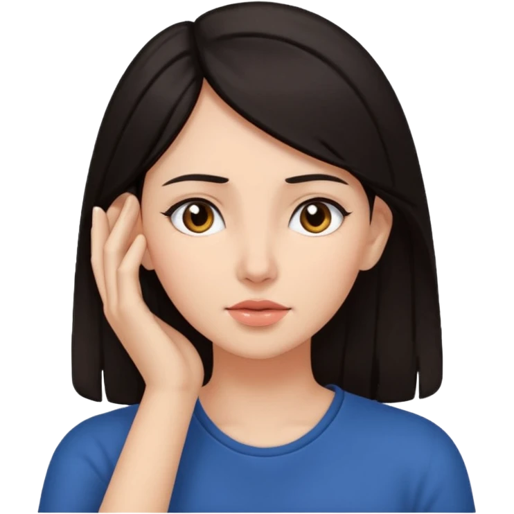 Una mujer de pelo oscuro tocandose la oreja (demostrando que está escuchando a otro) emoji