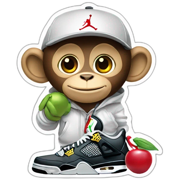 Monkey wearing Jordan 4 on its  feet with a bunch of Nike clothes emoji