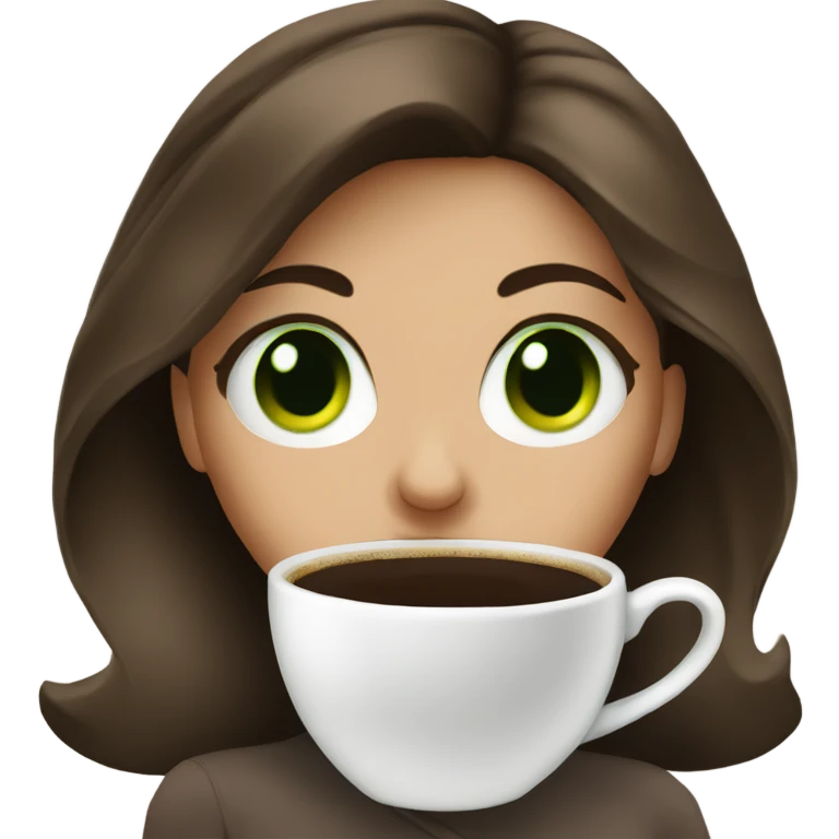 Brunette girl green eyes with coffee emoji