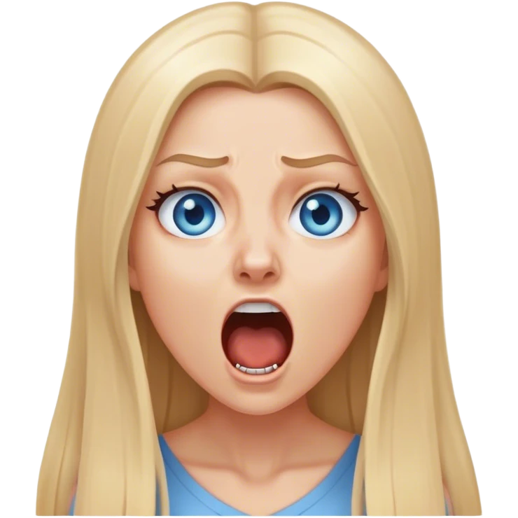 beautiful white girl with long straight blonde hair blue eyes screaming yelling upset emoji