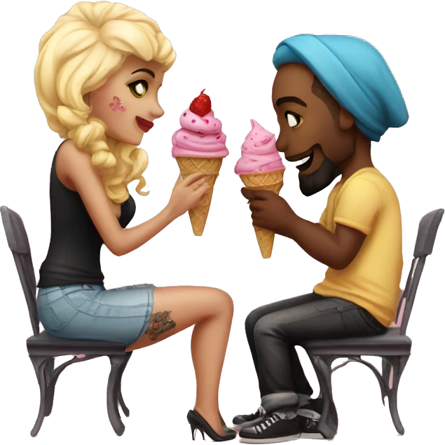 Romantic ice cream date for beautiful tattooed couple emoji