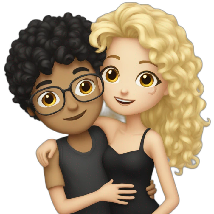 Boy curly blonde hair glasses kissing girl black hair emoji