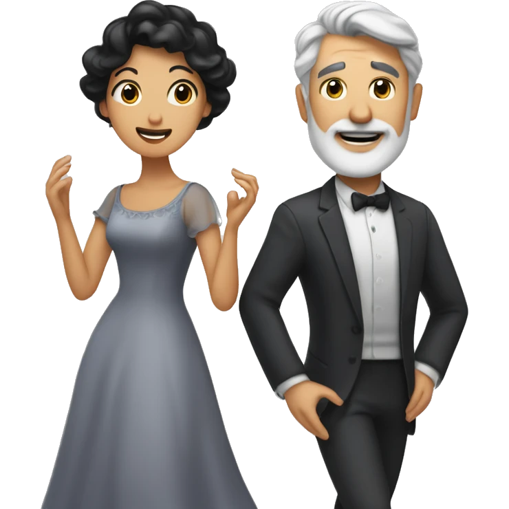 woman with black hair and man with gray hair dancing waltz emoji